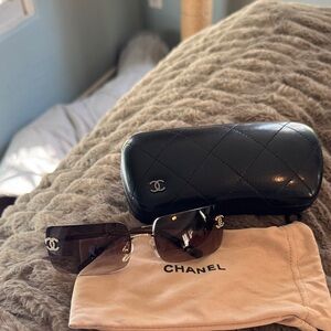 CHANEL Black Sunglasses with Brown Lenses